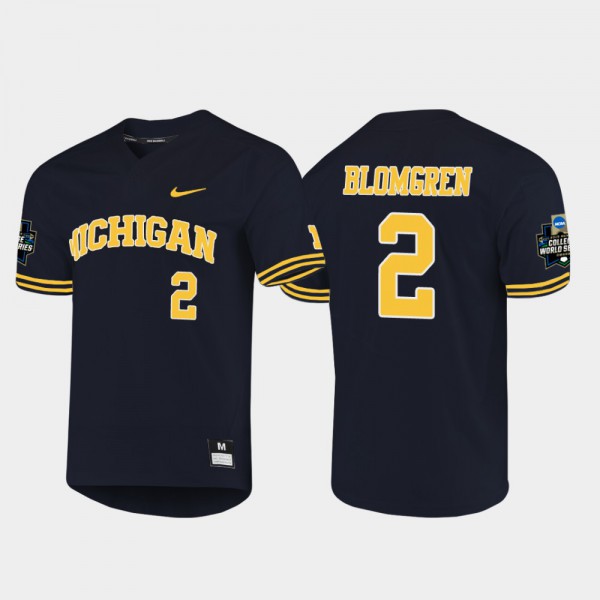 University of Michigan #2 Men Jack Blomgren Jersey Navy College 2019 NCAA Baseball College World Series
